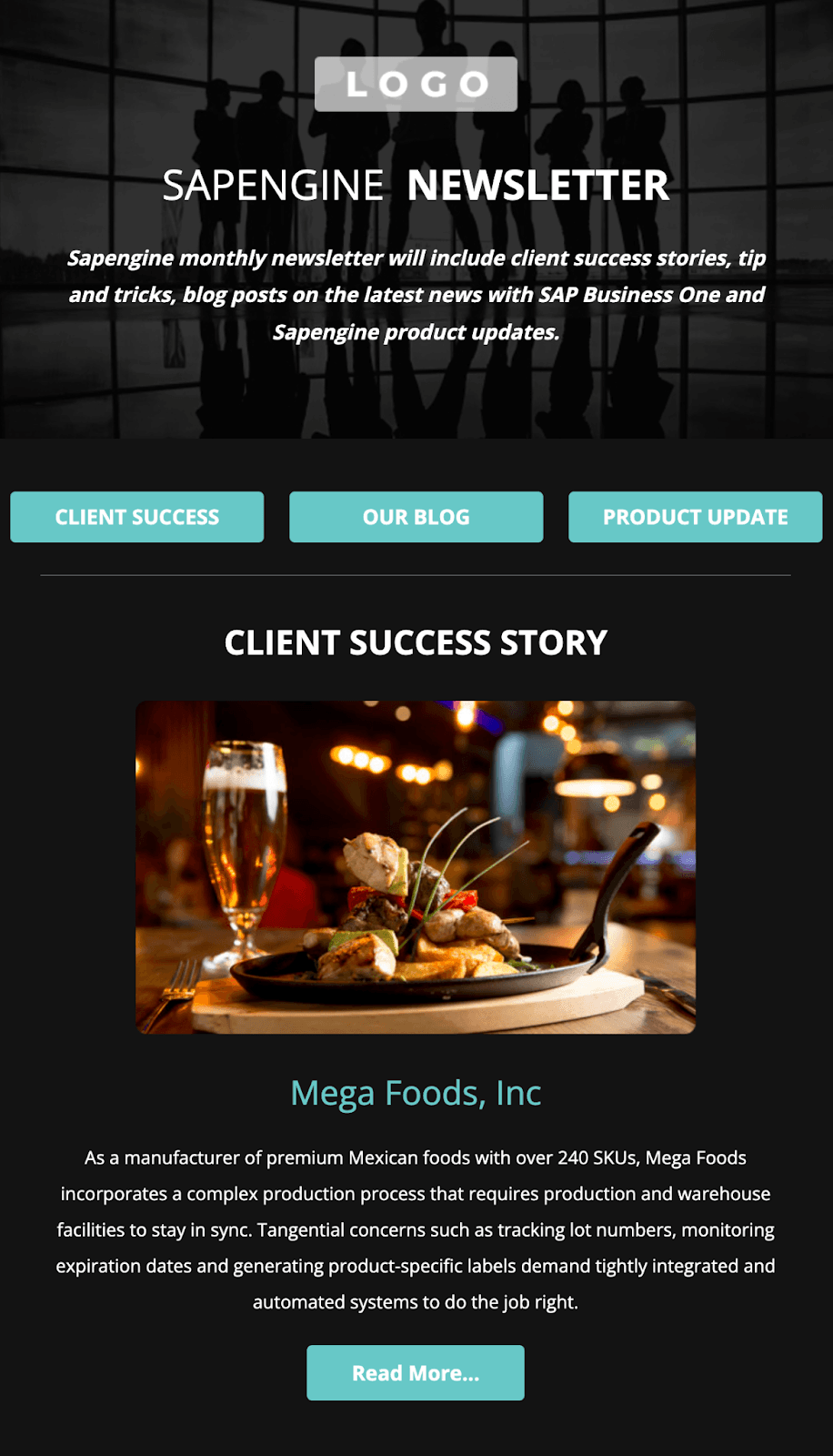 Free newsletter email template from Unlayer highlighting the latest client success story