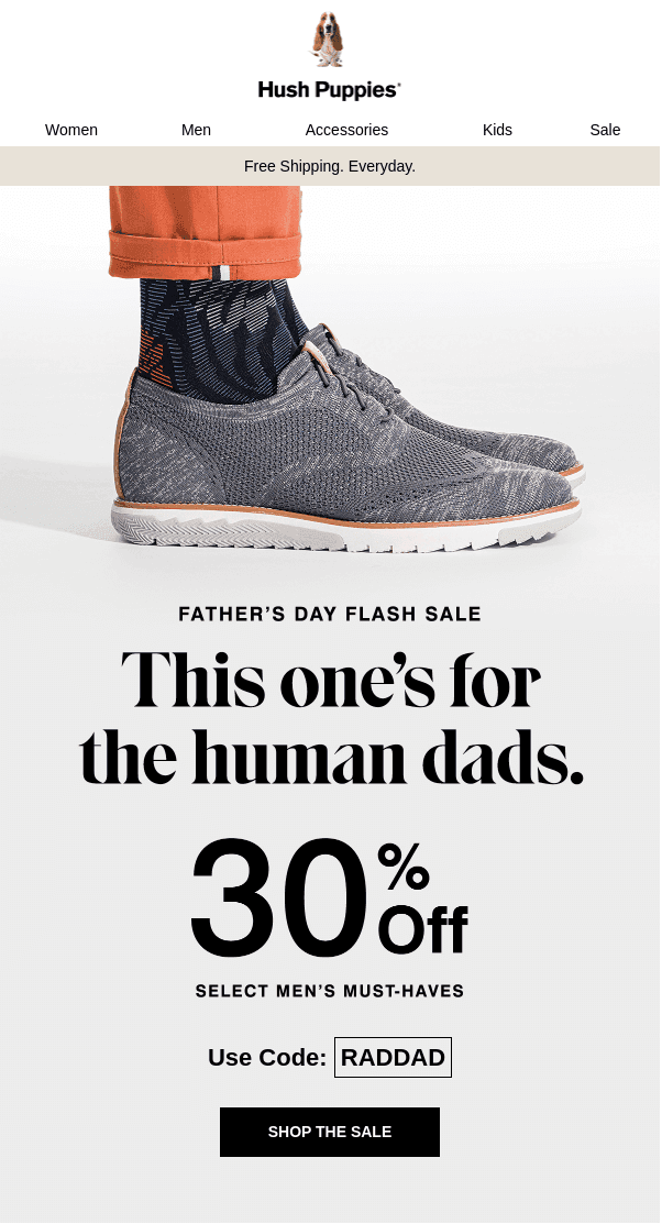 Example of a Father’s Day sale email offered by Hush Puppies