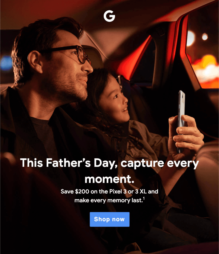 Google's use of background image in an email for their Father's Day campaign.‍