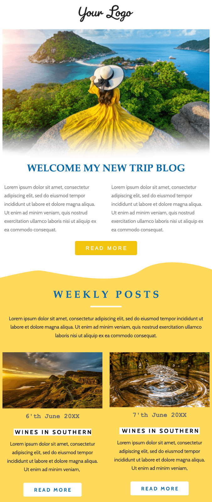 Free blog-style newsletter template by Unlayer