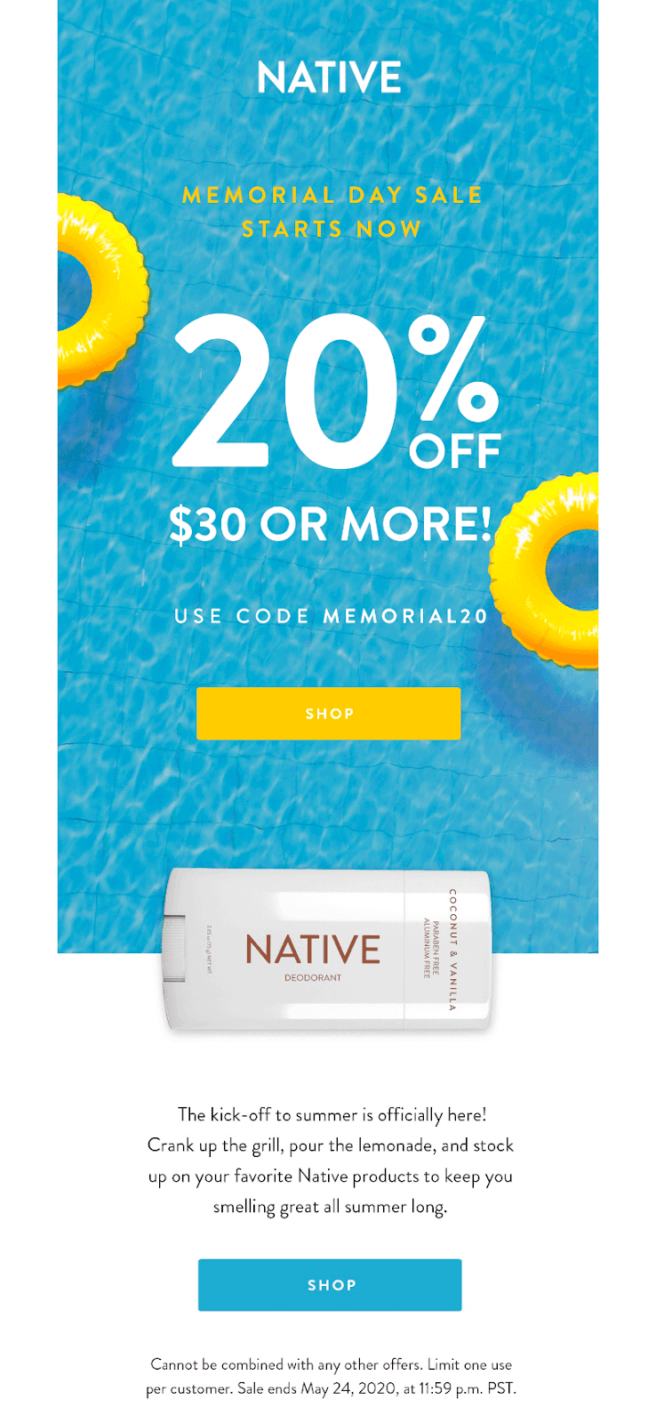  Memorial Day email example from Native