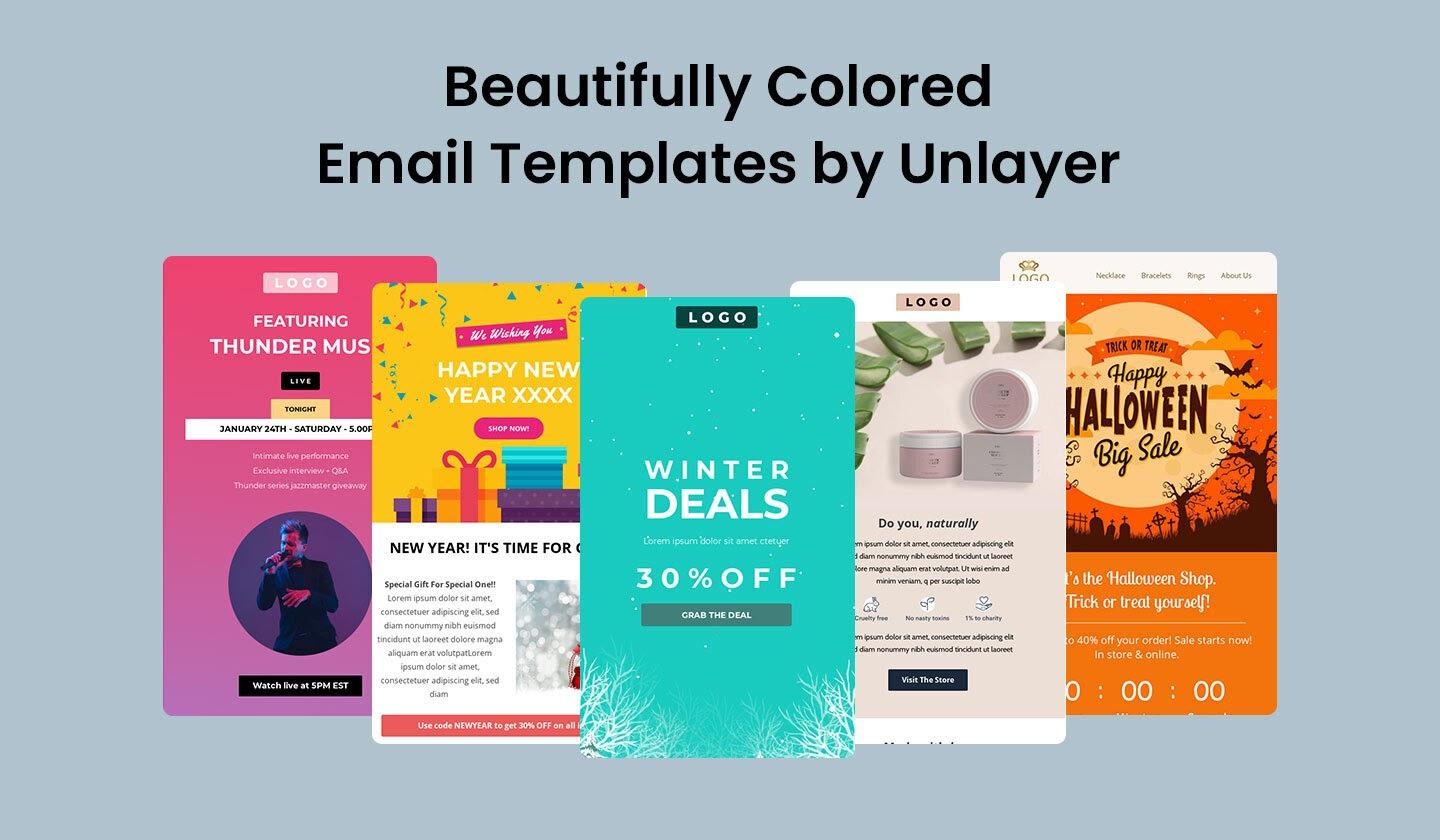 Unlayer’s email templates with beautiful background colors