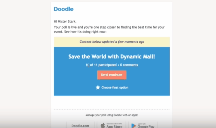 Shows how Doodle uses AMP forms in their emails