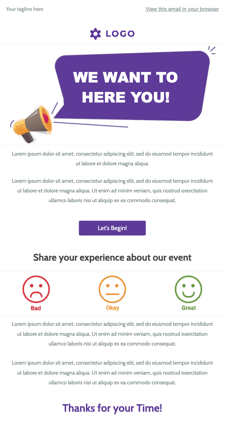Survey email template from Unlayer.