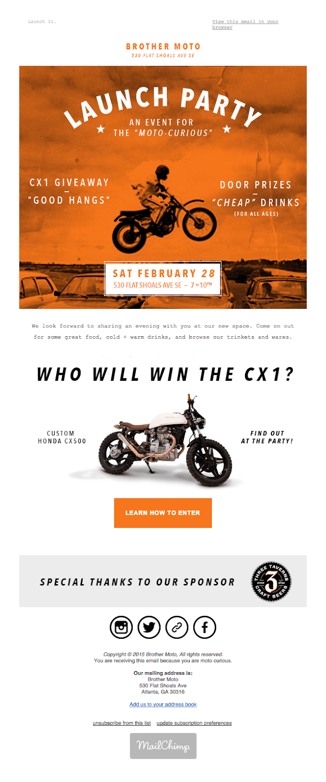 Event announcement newsletter from Brother Moto