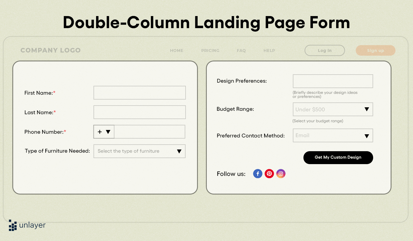 Double-column landing page form.